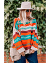 Multicolor Color Block Striped Loose Sleeve Sweater - XL
