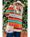 Multicolor Color Block Striped Loose Sleeve Sweater - XL