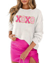 White XOXO Glitter Print Round Neck Casual Sweater - M