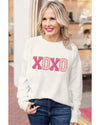 White XOXO Glitter Print Round Neck Casual Sweater - M