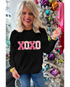 Azura Exchange Black XOXO Glitter Print Round Neck Casual Sweater - 2XL