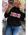 Azura Exchange Black XOXO Glitter Print Round Neck Casual Sweater - 2XL