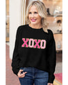 Azura Exchange Black XOXO Glitter Print Round Neck Casual Sweater - 2XL
