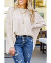 Beige Ribbed Hollow Knit Dolman Sleeve Sweater - M