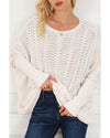 Beige Ribbed Hollow Knit Dolman Sleeve Sweater - M