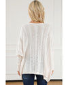 Beige Ribbed Hollow Knit Dolman Sleeve Sweater - M