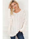 Beige Ribbed Hollow Knit Dolman Sleeve Sweater - M