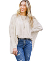 Beige Ribbed Hollow Knit Dolman Sleeve Sweater - M