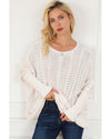 Beige Ribbed Hollow Knit Dolman Sleeve Sweater - M