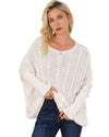 Beige Ribbed Hollow Knit Dolman Sleeve Sweater - M