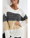 Multicolour Color Block Drop Shoulder Knit Sweater - L