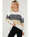 Multicolour Color Block Drop Shoulder Knit Sweater - L