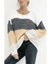 Multicolour Color Block Drop Shoulder Knit Sweater - L