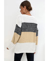 Multicolour Color Block Drop Shoulder Knit Sweater - M