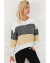 Multicolour Color Block Drop Shoulder Knit Sweater - M