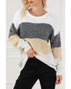 Multicolour Color Block Drop Shoulder Knit Sweater - M