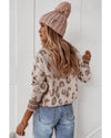 Brown Two-tone Ribbed Trim Contrast Leopard Sweater - L