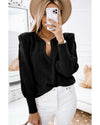 Black Braided Notched V Neckline Puff Sleeve Knitted Sweater - L