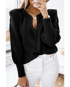 Black Braided Notched V Neckline Puff Sleeve Knitted Sweater - XL