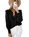 Black Braided Notched V Neckline Puff Sleeve Knitted Sweater - XL