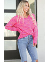 Dark Pink Colorful Spots Knitted V Neck Casual Sweater - M
