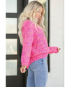 Dark Pink Colorful Spots Knitted V Neck Casual Sweater - S