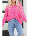 Dark Pink Colorful Spots Knitted V Neck Casual Sweater - XL