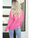 Dark Pink Colorful Spots Knitted V Neck Casual Sweater - XL