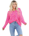 Dark Pink Colorful Spots Knitted V Neck Casual Sweater - XL