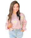 Pink Chenille Daisy Stitching Crew Neck Sweater - XL