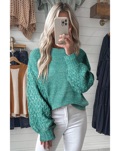 Sea Green Cable Knit Sleeve Drop Shoulder Sweater - XL