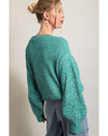 Sea Green Cable Knit Sleeve Drop Shoulder Sweater - XL