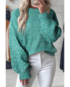 Sea Green Cable Knit Sleeve Drop Shoulder Sweater - XL