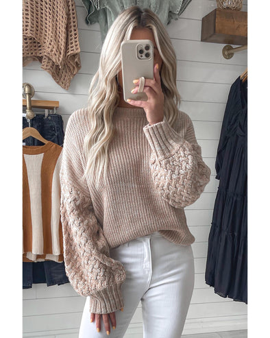 Parchment Cable Knit Sleeve Drop Shoulder Sweater - L