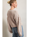 Parchment Cable Knit Sleeve Drop Shoulder Sweater - L