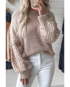 Parchment Cable Knit Sleeve Drop Shoulder Sweater - L