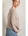 Parchment Cable Knit Sleeve Drop Shoulder Sweater - L