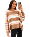 Multicolour Striped Knit Drop Shoulder Loose Sweater - L
