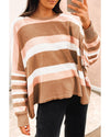 Multicolour Striped Knit Drop Shoulder Loose Sweater - L
