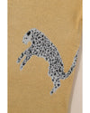Camel Fuzzy Cheetah Accent Round Neck Sweater - L