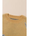 Camel Fuzzy Cheetah Accent Round Neck Sweater - L