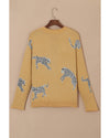 Camel Fuzzy Cheetah Accent Round Neck Sweater - XL