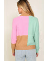 Multicolour Colorblock Mock Neck Ribbed Trim Sweater - M