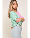 Multicolour Colorblock Mock Neck Ribbed Trim Sweater - M