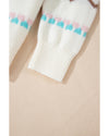White Striped Christmas Tree Ribbed Trim Drop Shoulder Sweater - L