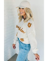 White Pumpkin Yarn Stitch Ribbed Knit Sweater - L