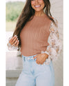 Golden Fleece Floral Patchwork Ruffled Cuff Cable Knit Sweater - L