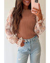Golden Fleece Floral Patchwork Ruffled Cuff Cable Knit Sweater - L