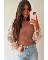 Golden Fleece Floral Patchwork Ruffled Cuff Cable Knit Sweater - L