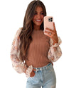 Golden Fleece Floral Patchwork Ruffled Cuff Cable Knit Sweater - L
